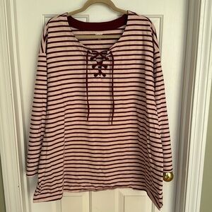 Lands End 3/4 sleeve striped cranberry shirt